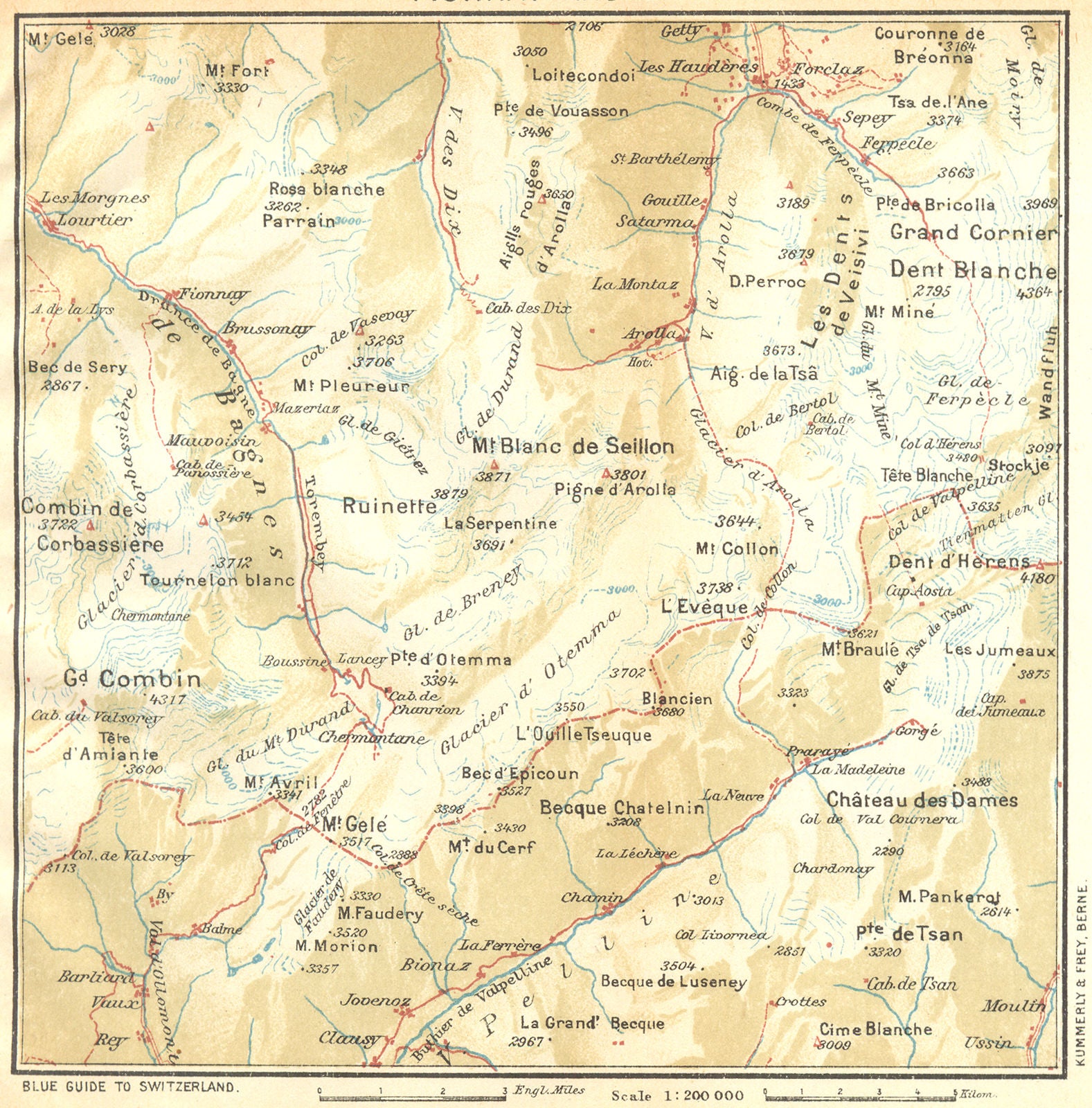 SWITZERLAND. Fionnay-Arolla 1930 old vintage map plan chart